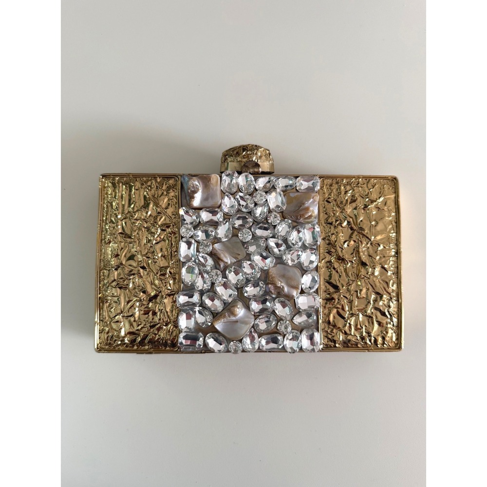 NWT Ramla Arya Handmade Clutch Small Gold Jeweled Embellished Evening